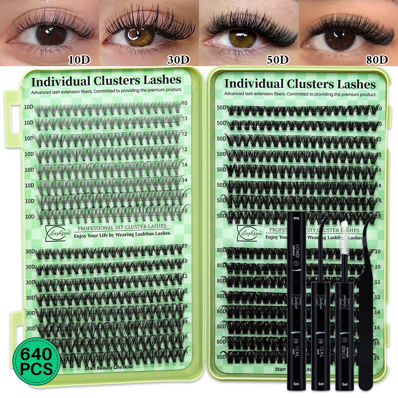 💫LASHSUN Individual False Eyelashes Kit with Mixed Lengths, Lash Glue & Tweezers