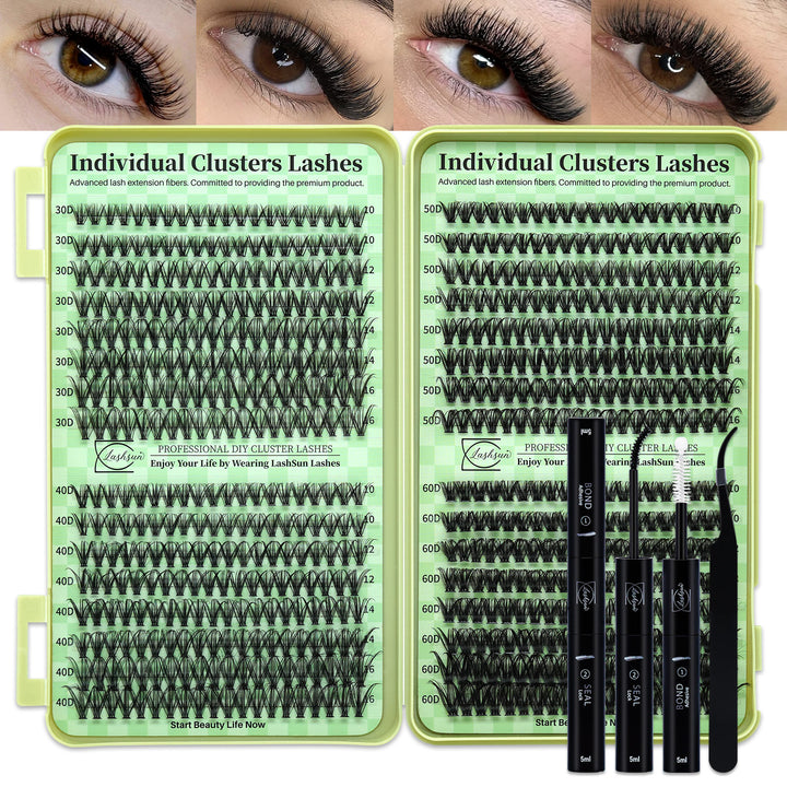 🎀LASHSUN Wispy Lash Clusters Kit 30D-40D-50D-60D with Bond & Seal