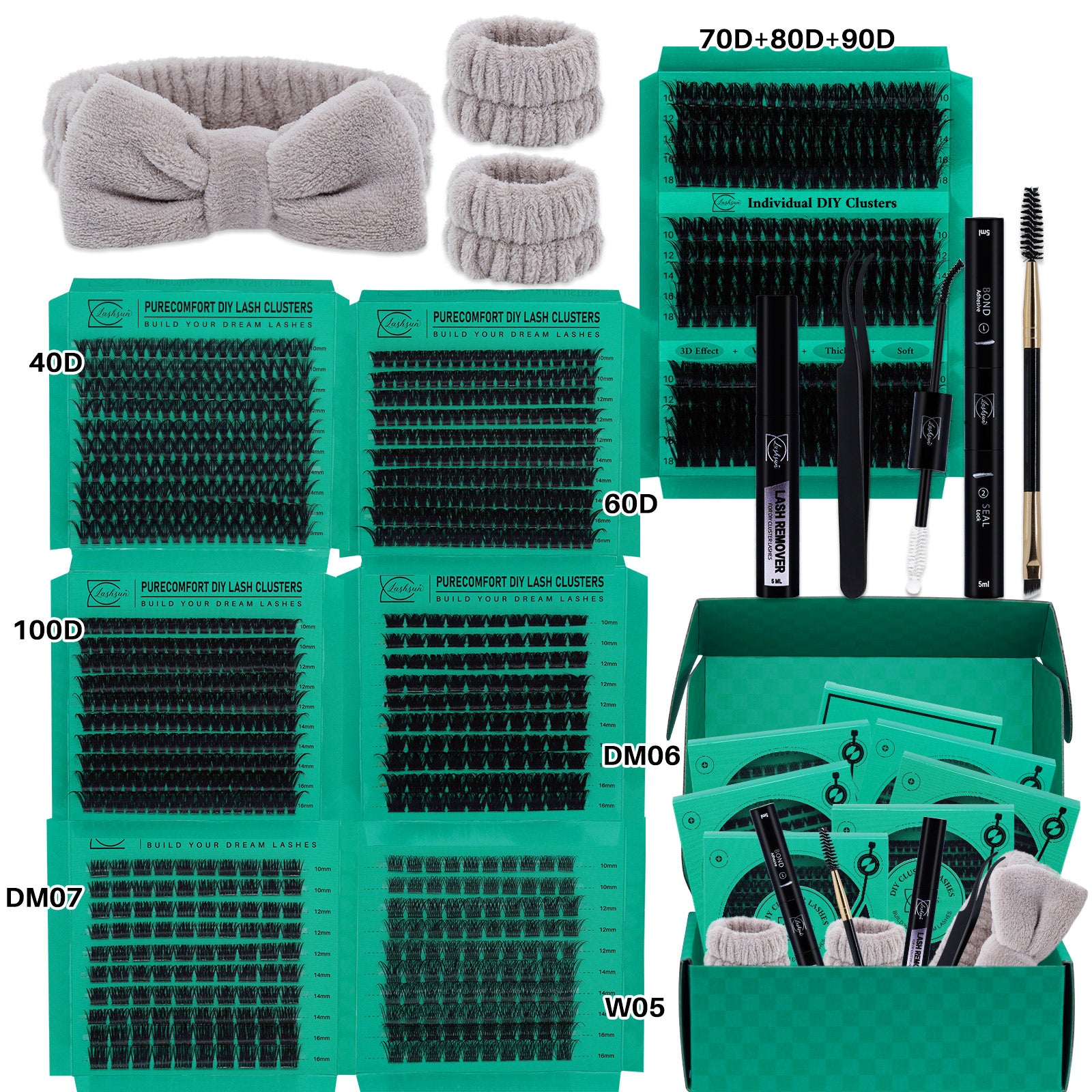 💫LASHSUN 1170PCS D Curl High Capacity Lash Clusters Kit with Tools & Accessories