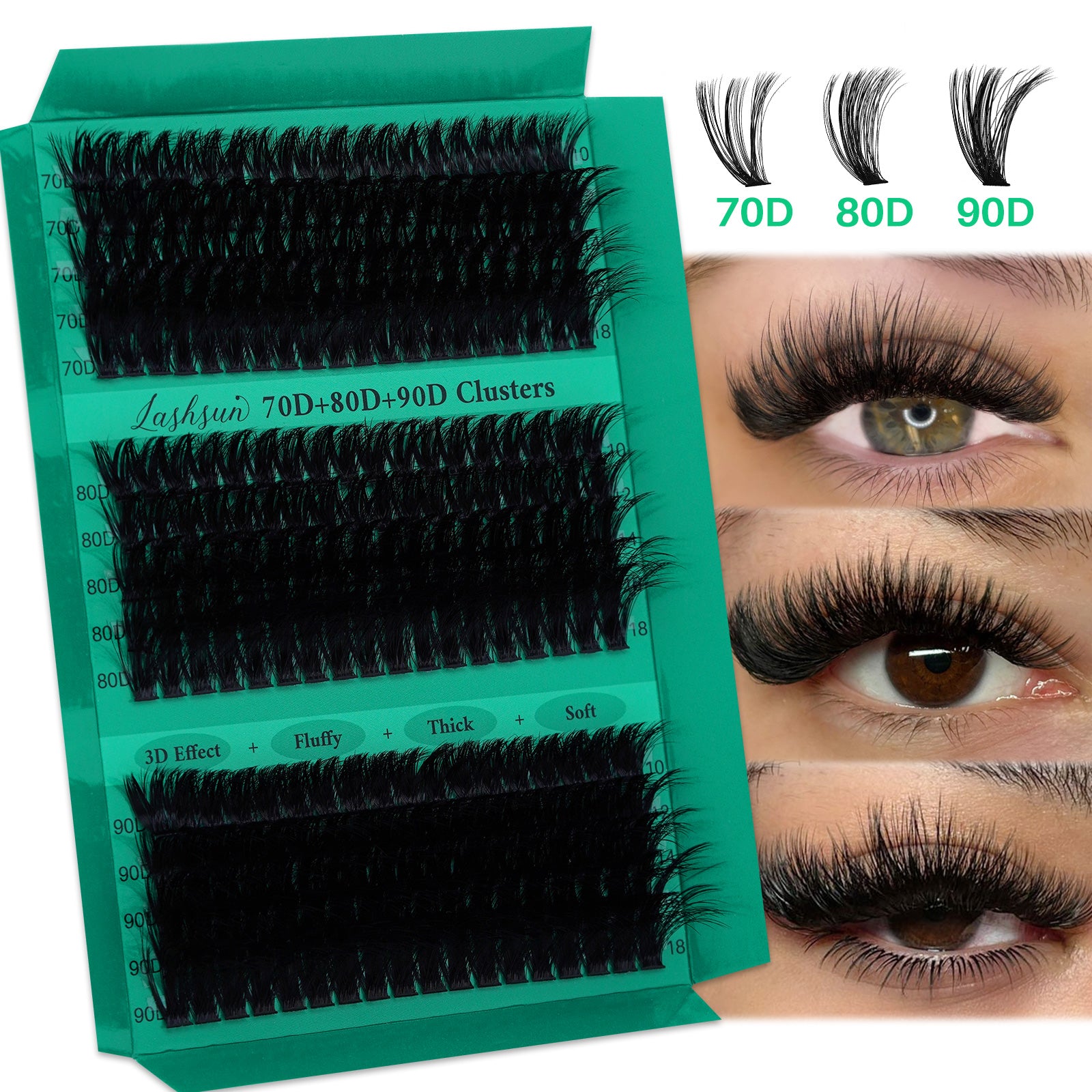 💫LASHSUN 270PCS D Curl Cluster Lashes Kit – 70D 80D 90D Volume Individual Lashes
