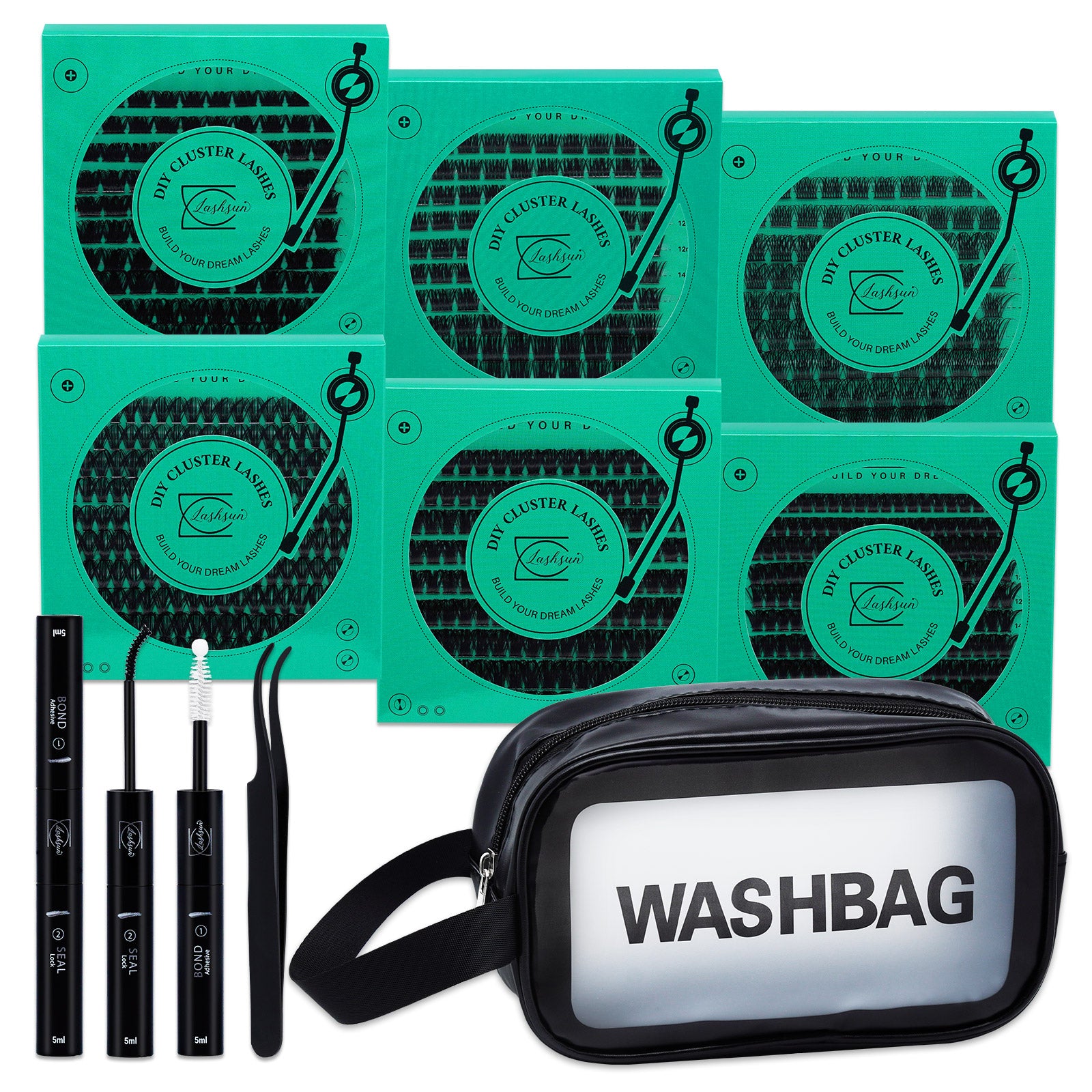 💫LASHSUN Lash Kit with Individual Lash Clusters, Bond & Seal, Tweezers and Travel Bag