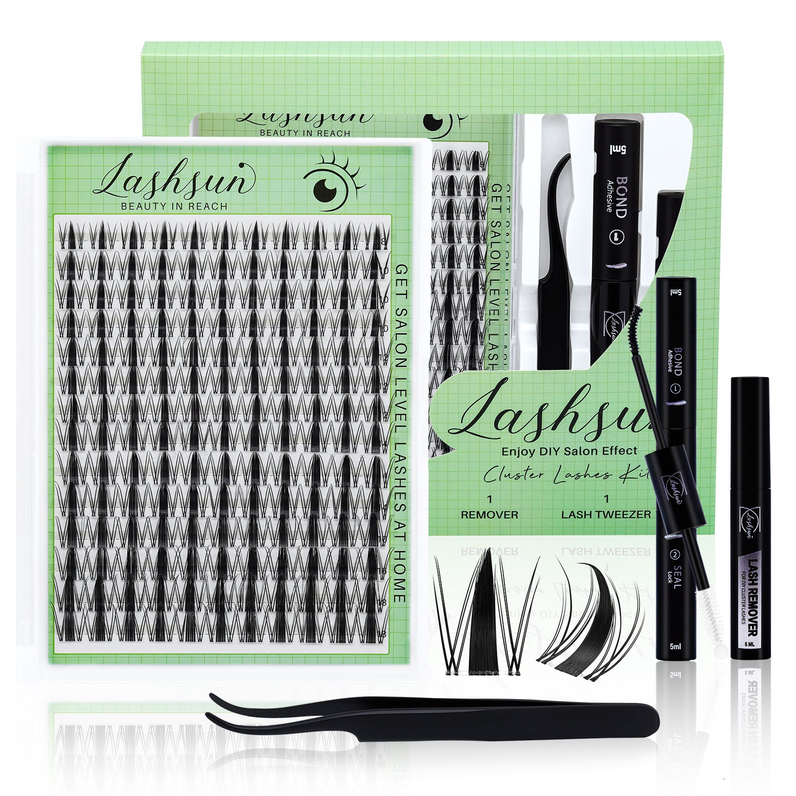 💫LASHSUN Mixed Length D Curl Lash Clusters Kit with Bond & Seal