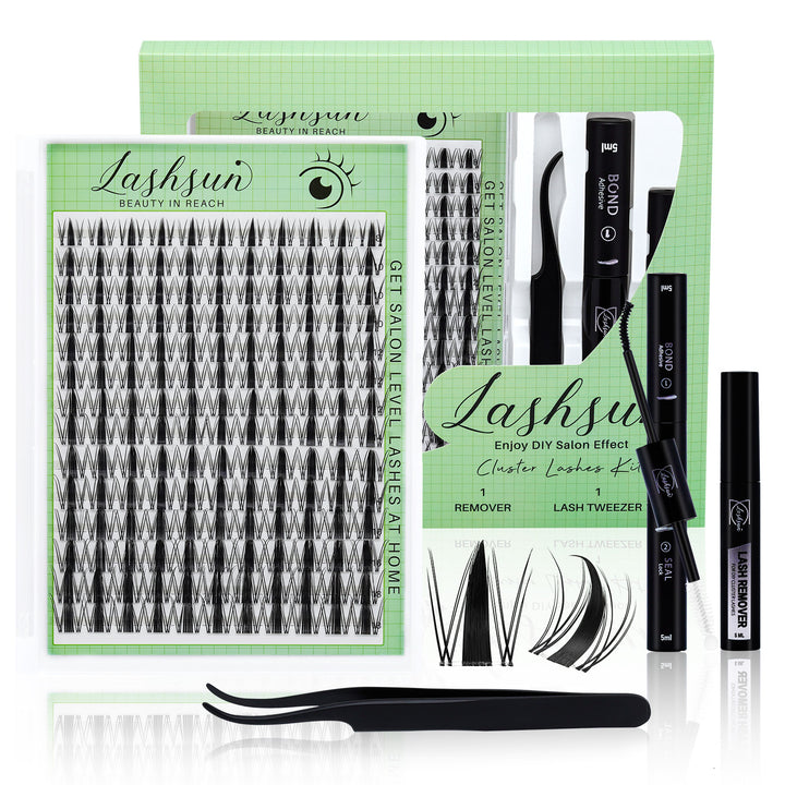 💫LASHSUN Mixed Length D Curl Lash Clusters Kit with Bond & Seal