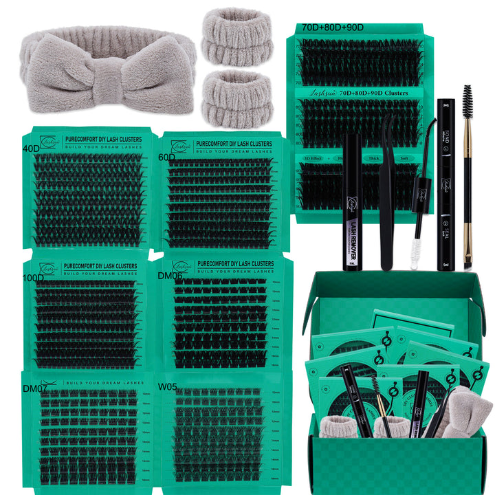 🎀LASHSUN 1170PCS D Curl Lash Clusters Kit – 9 Styles High