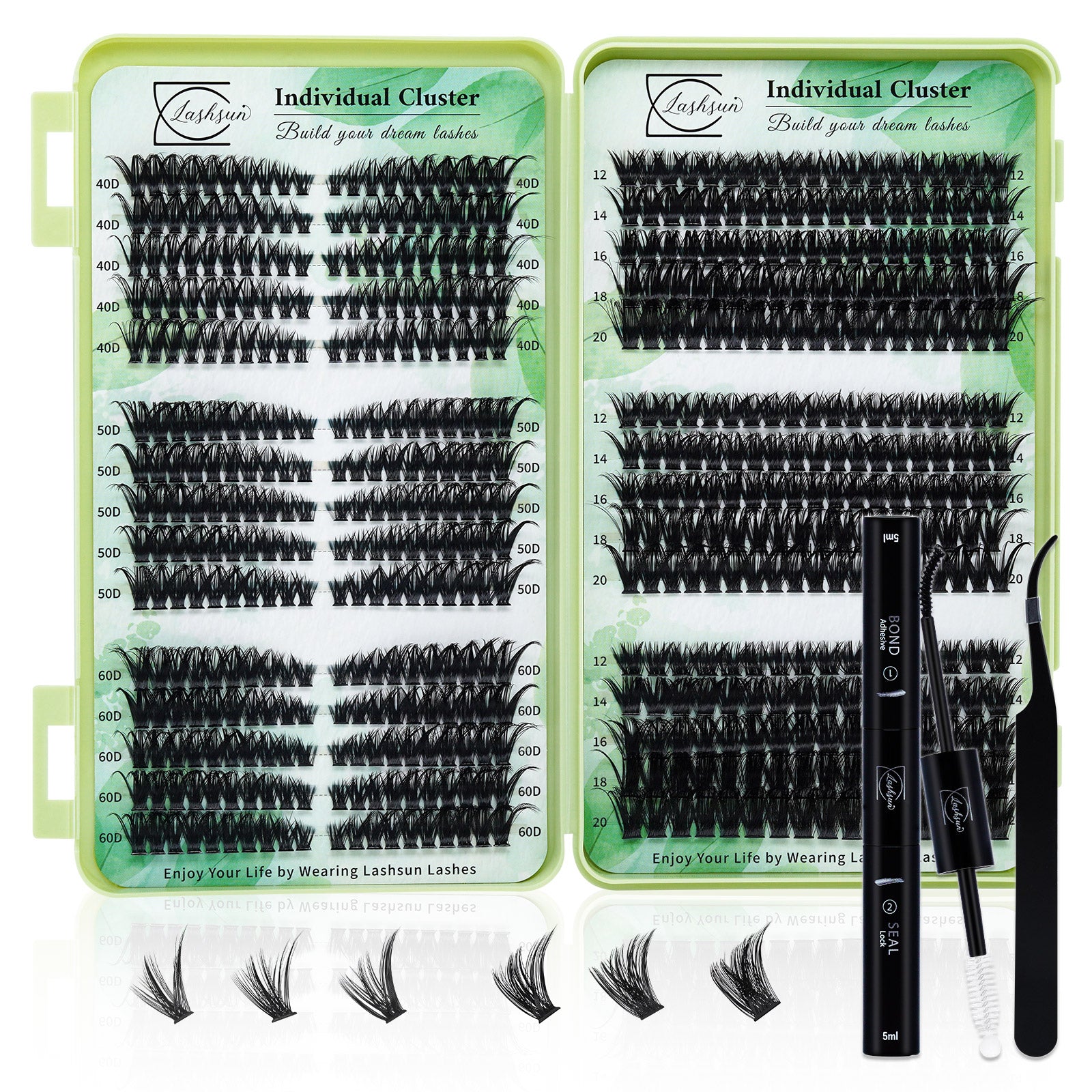 💫LASHSUN 570PCS D Curl Individual Lashes Book Kit with Bond & Sea