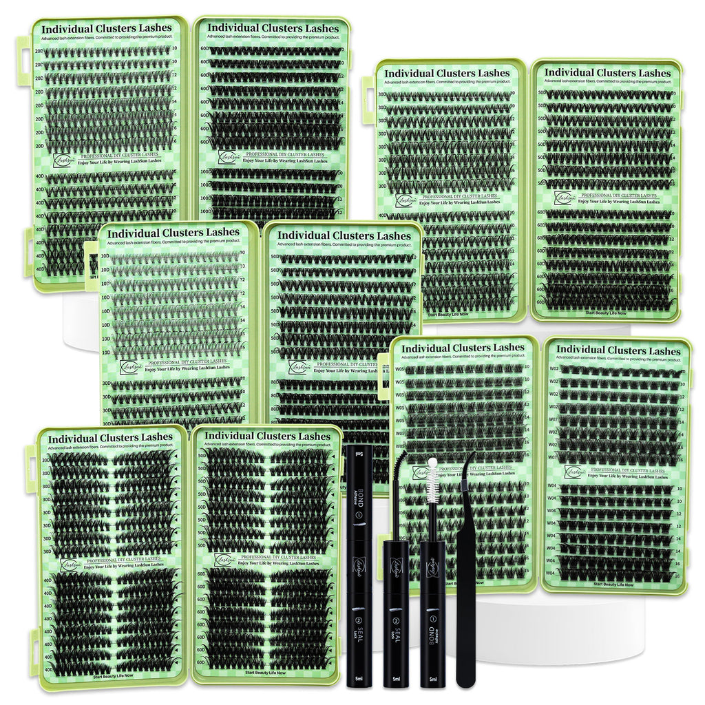 💫LASHSUN Individual False Eyelashes Kit with Mixed Lengths, Lash Glue & Tweezers