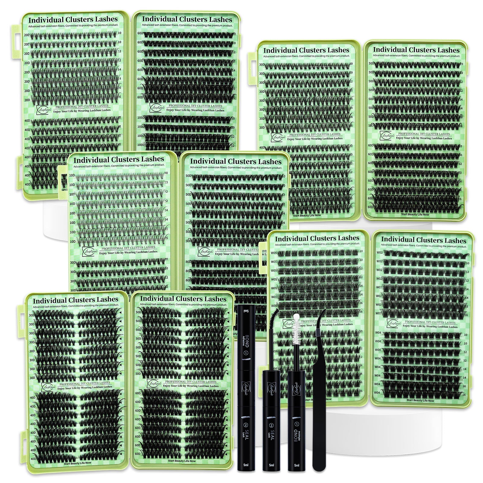 💫LASHSUN Individual False Eyelashes Kit with Mixed Lengths, Lash Glue & Tweezers