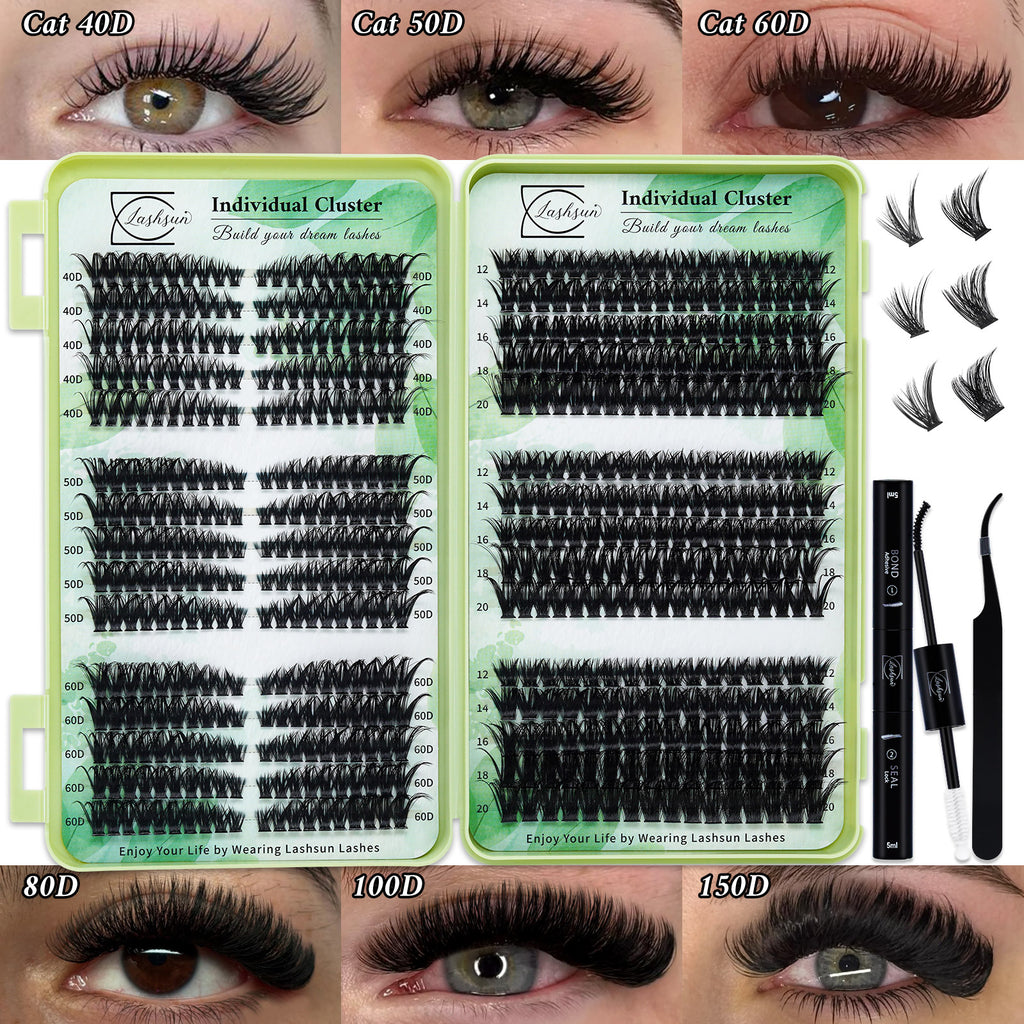 💫LASHSUN 570PCS D Curl Individual Lashes Book Kit with Bond & Sea