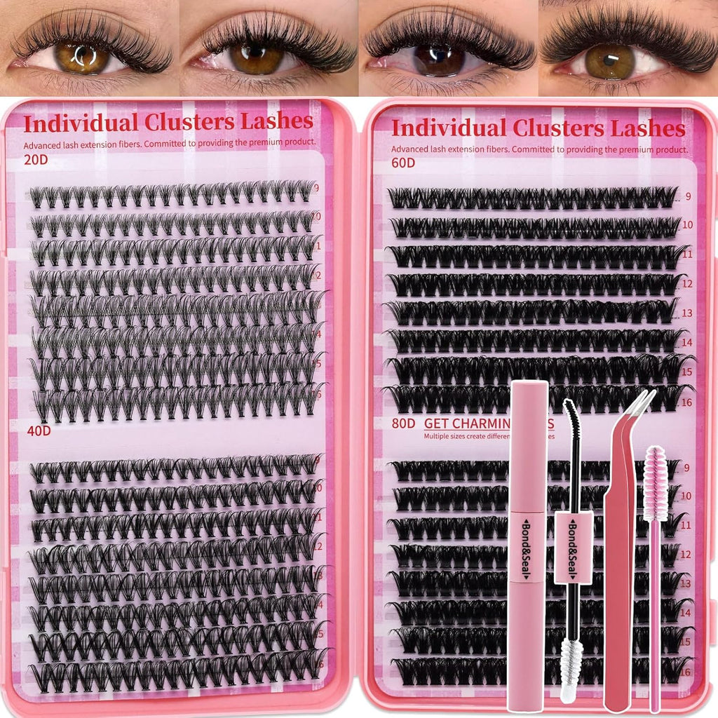 💖LASHSUN 640PCS DIY Lash Extension Kit – 20D + 40D + 60D + 80D Mixed Cluster Lashes