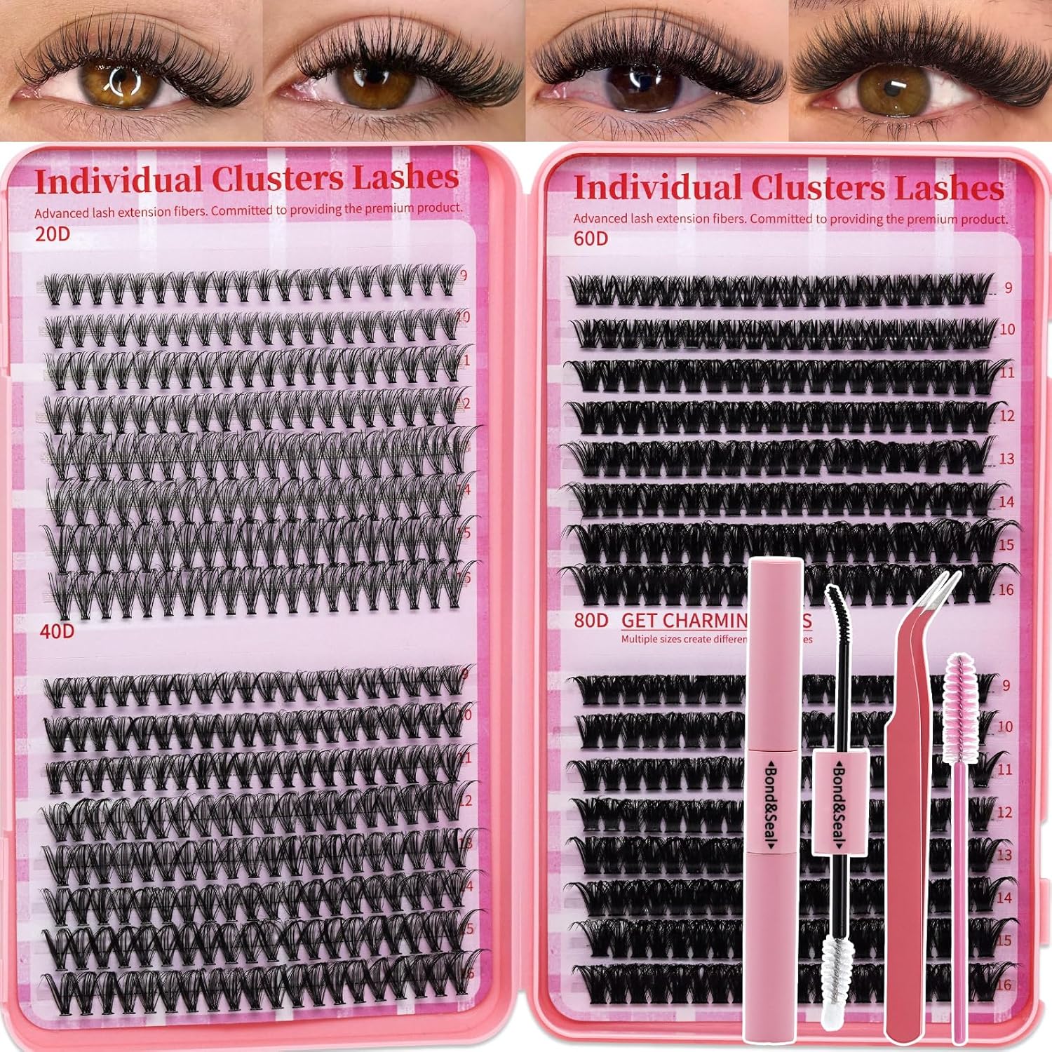 💖LASHSUN 640PCS DIY Lash Extension Kit – 20D + 40D + 60D + 80D Mixed Cluster Lashes