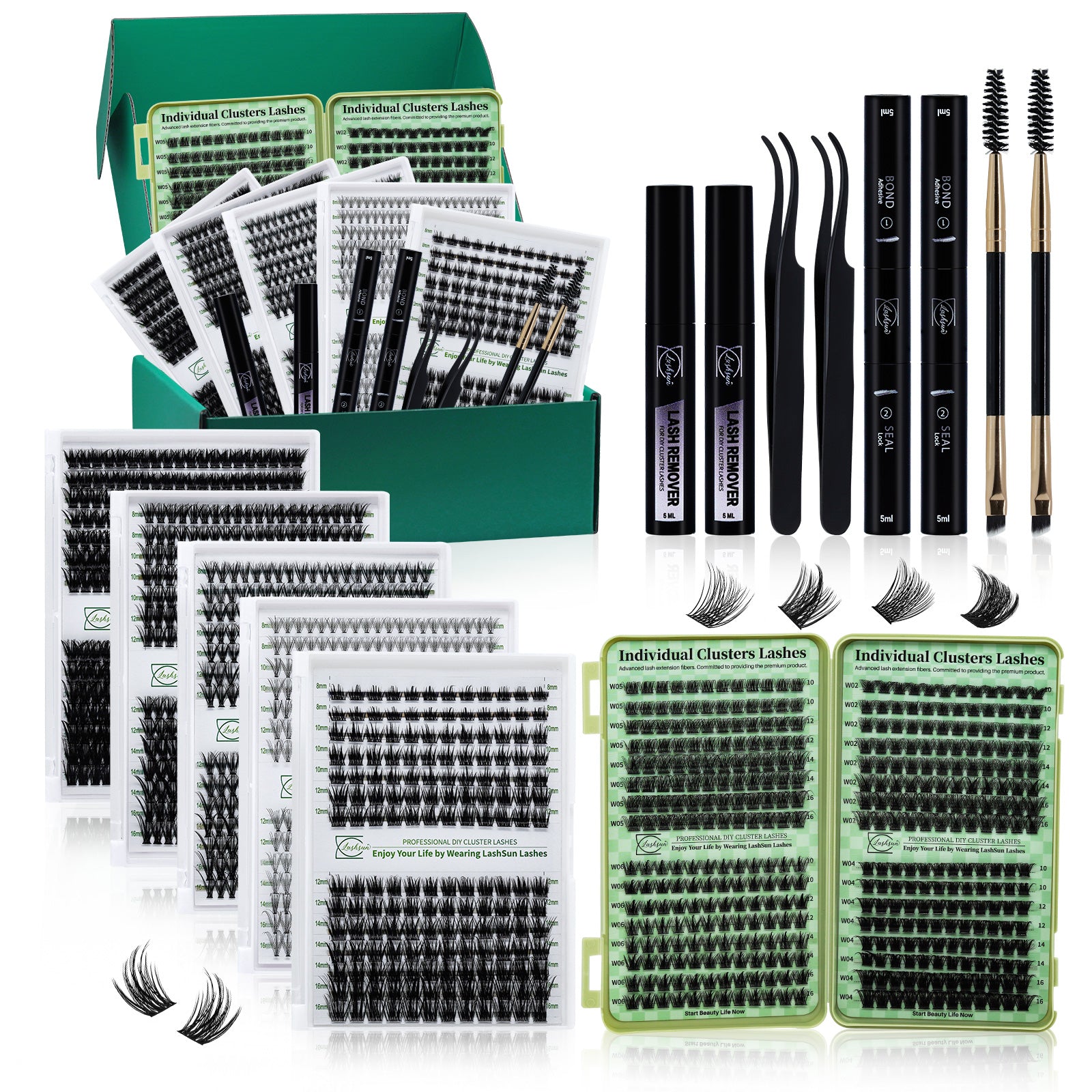 💫LASHSUN 280PCS Eyelash Extension Kit with Glue, Remover, Tweezers & Brushes