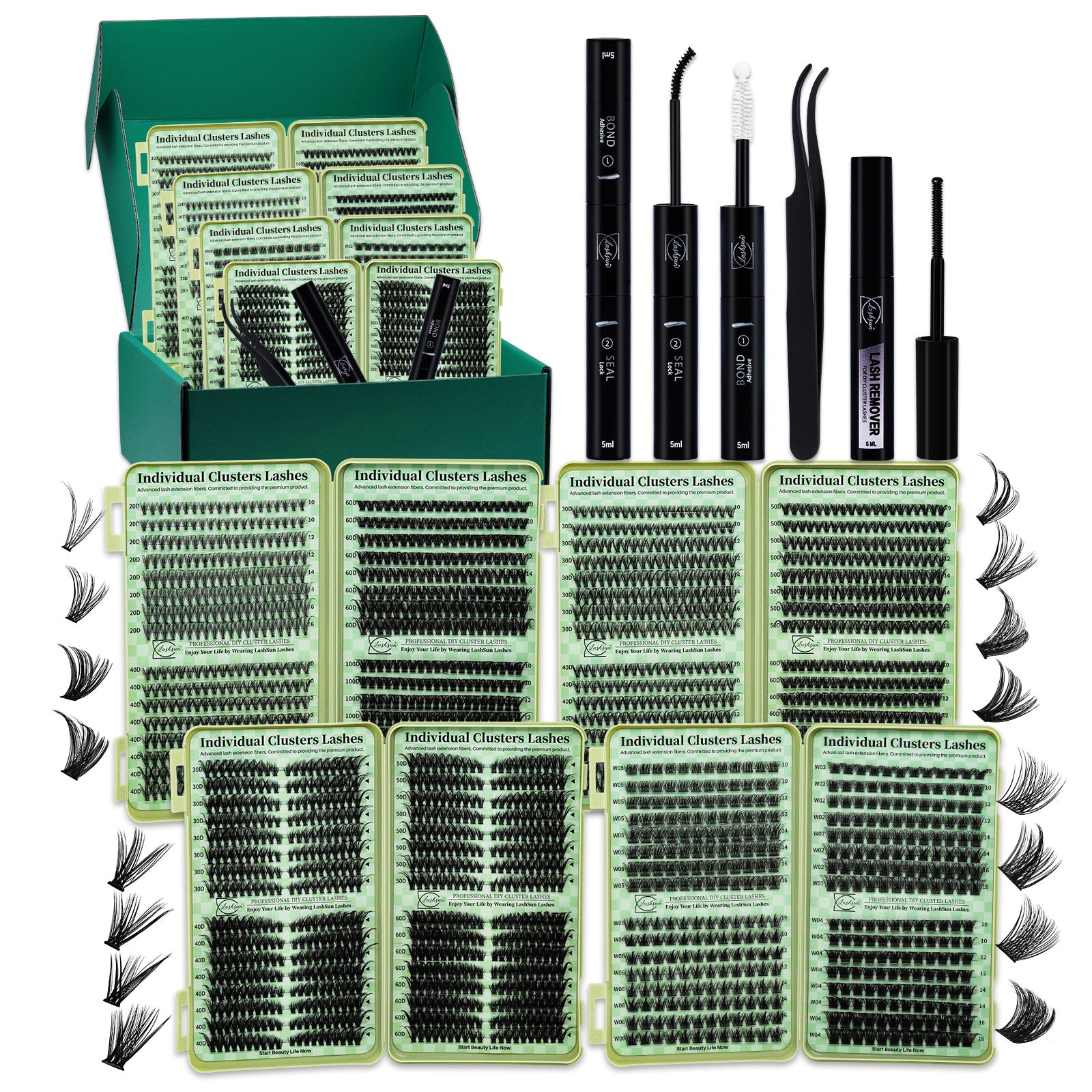 💖LASHSUN Individual Eyelash Extensions Kit with Tweezers, Glue & Remover