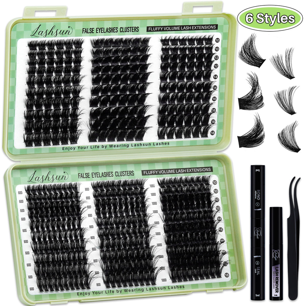 💫LASHSUN 460PCS D Curl Cluster Lashes Kit with Bond & Seal, Remover & Tweezers