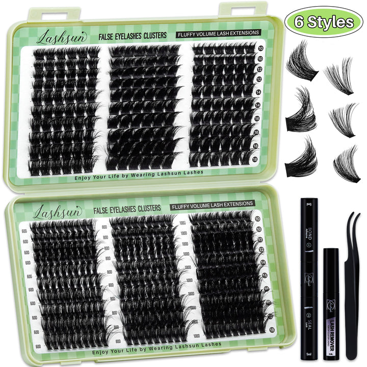 💫LASHSUN 460PCS D Curl Cluster Lashes Kit with Bond & Seal, Remover & Tweezers