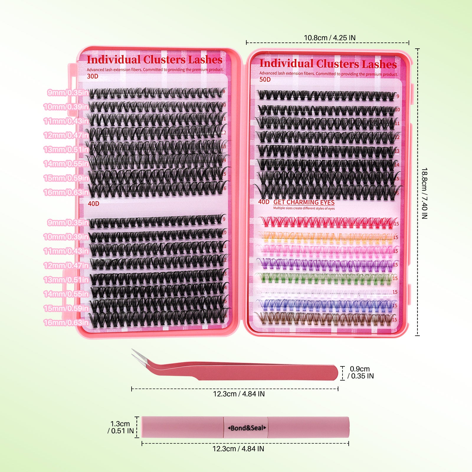 💖LASHSUN 640PCS Colored Lash Clusters DIY Extension Kit – D Curl Reusable Lash Clusters with Bond & Sea