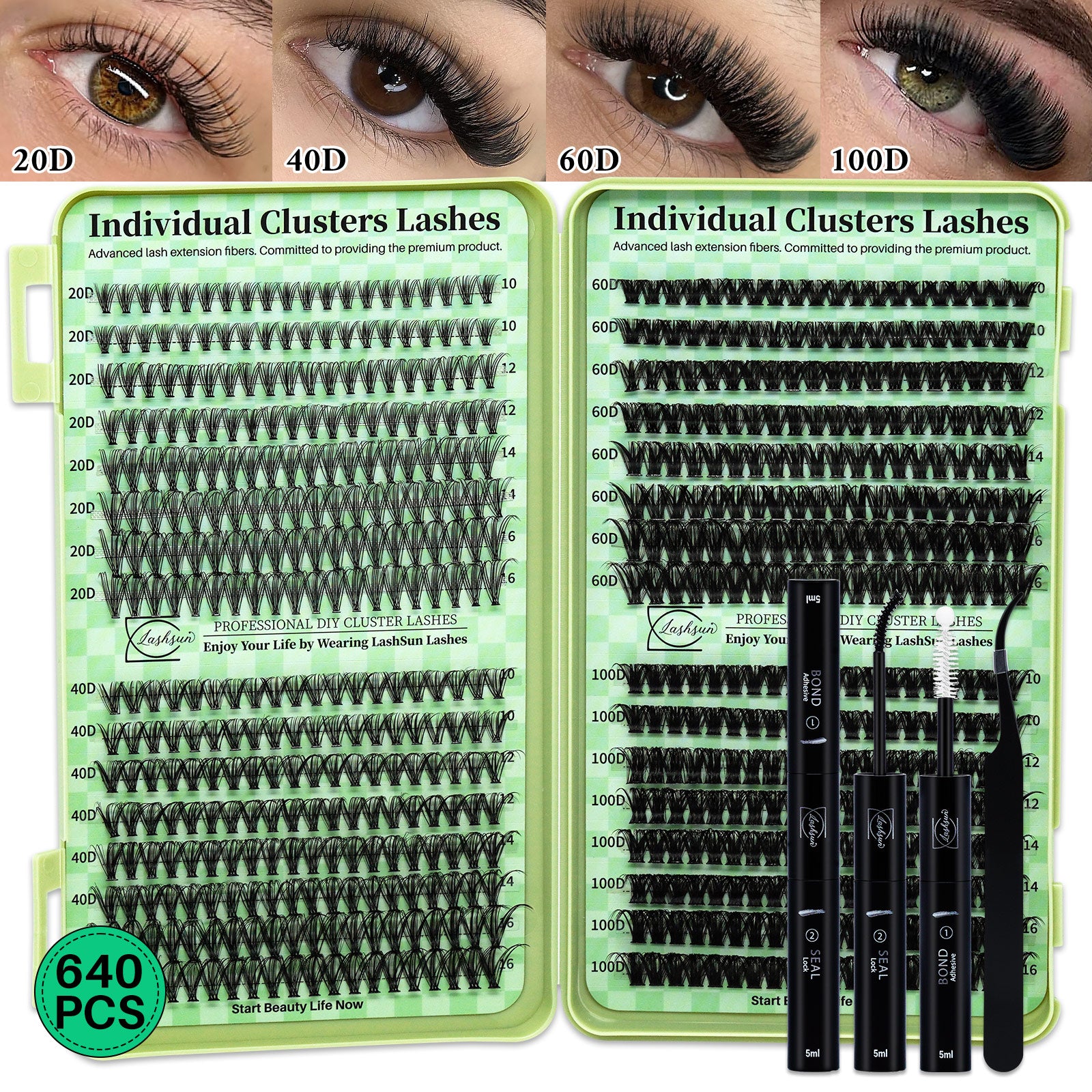 💫LASHSUN Individual False Eyelashes Kit with Mixed Lengths, Lash Glue & Tweezers