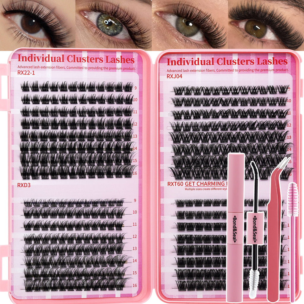 💖LASHSUN 384PCS D Curl Cluster Lashes Book Kit with Bond & Sea