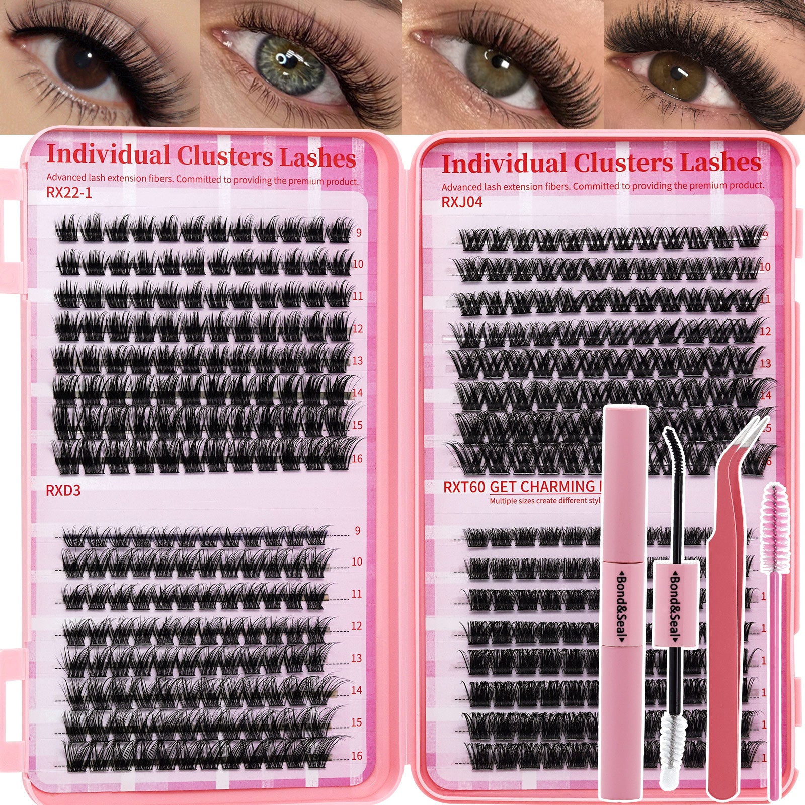 💖LASHSUN 384PCS D Curl Cluster Lashes Book Kit with Bond & Sea
