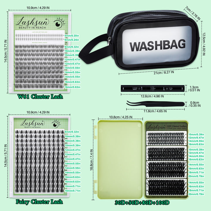 🎀LASHSUN 626PCS D Curl Lash Clusters Kit with Travel Bag