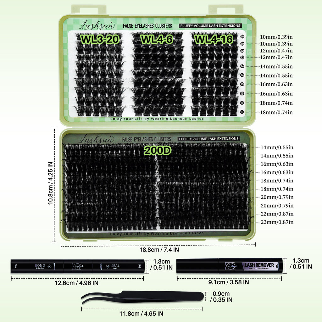 💫LASHSUN 540PCS D Curl Lash Extensions Kit – 3D Volume Individual Lash Clusters with Optional Tools