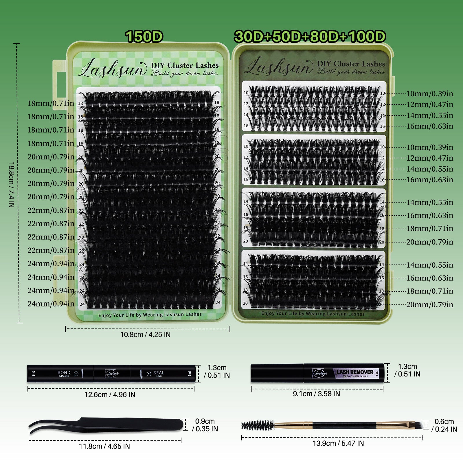 💫LASHSUN Mixed Cluster Lashes Kit – 30D to 150D Individual Lashes with Glue, Remover & Tools
