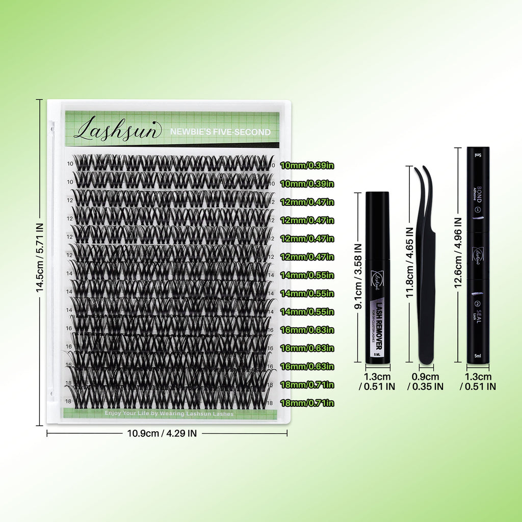 💫LASHSUN 168PCS D Curl WL2-5 Lash Clusters Kit – Wide-Span DIY Lash Extensions