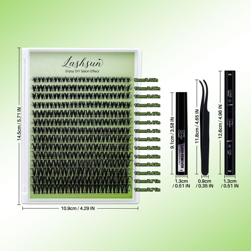 💫LASHSUN 168PCS D Curl A13 Lash Clusters Kit with Bond & Seal