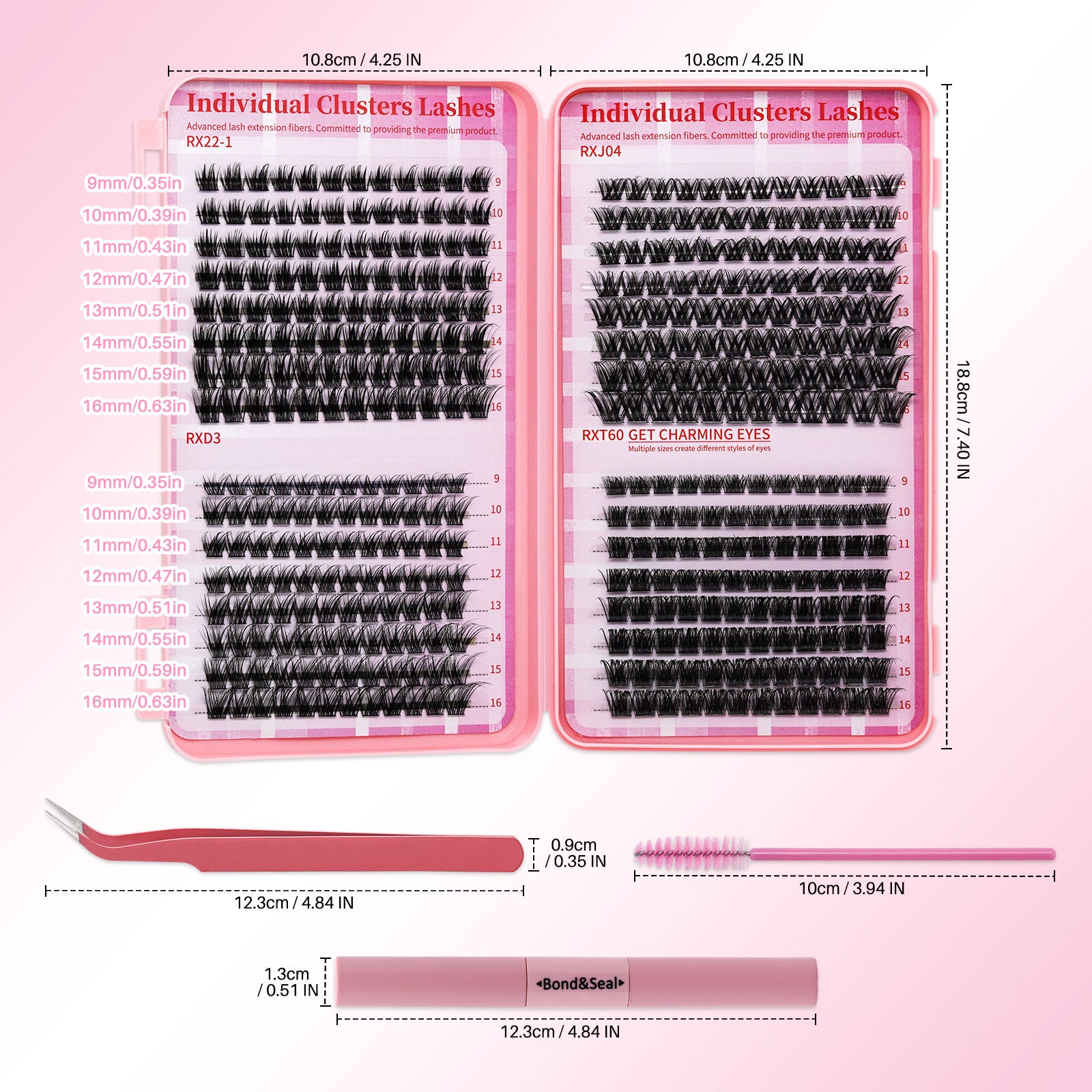 💖LASHSUN 384PCS D Curl Cluster Lashes Book Kit with Bond & Sea