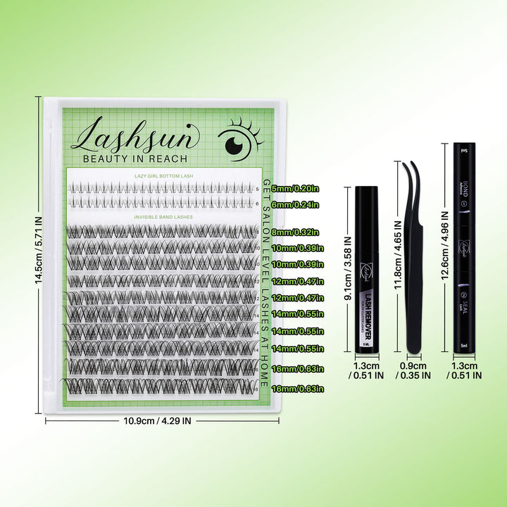 💫LASHSUN 168PCS D Curl W61 Lash Clusters Kit with Bond & Seal