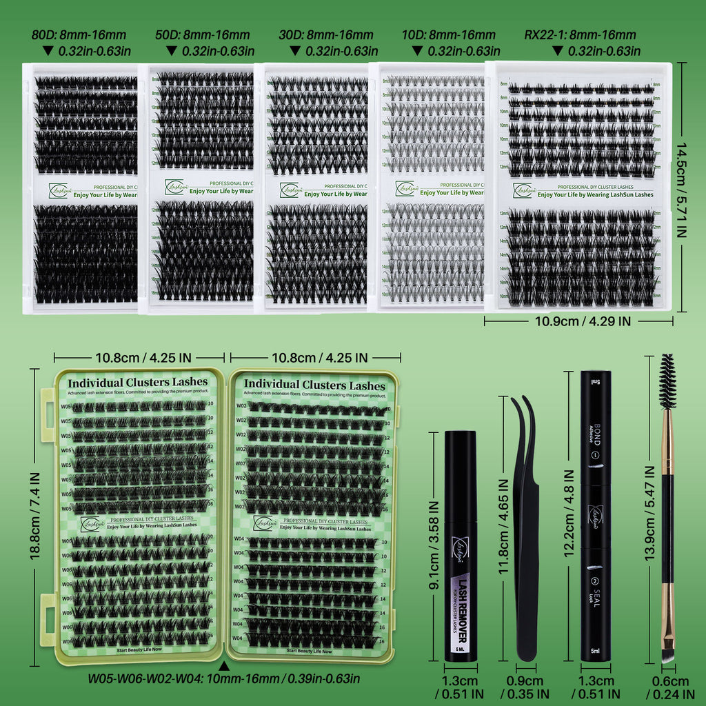 💫LASHSUN 280PCS Eyelash Extension Kit with Glue, Remover, Tweezers & Brushes