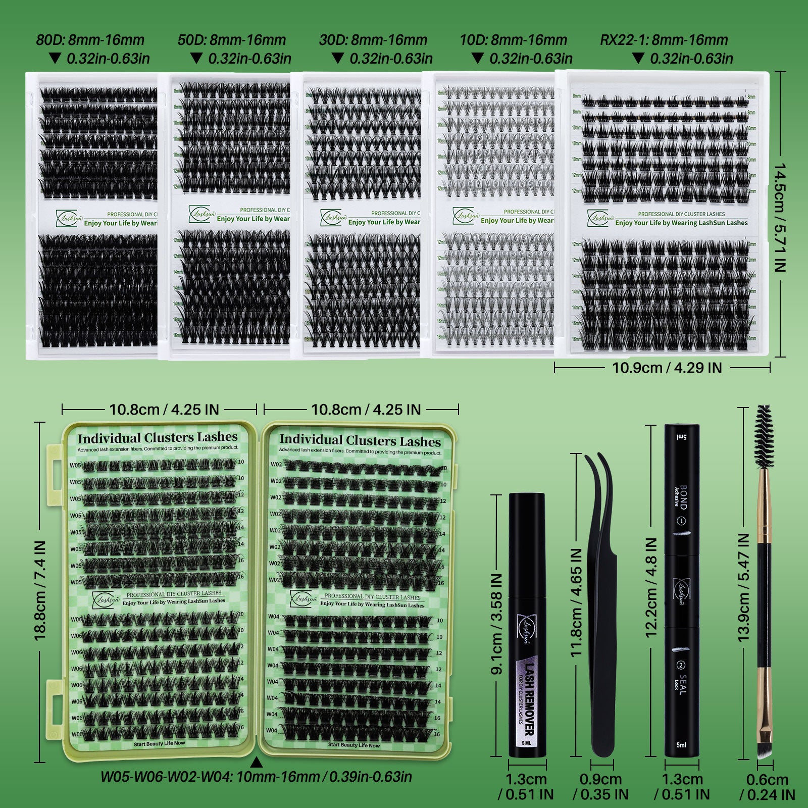 💫LASHSUN 280PCS Eyelash Extension Kit with Glue, Remover, Tweezers & Brushes