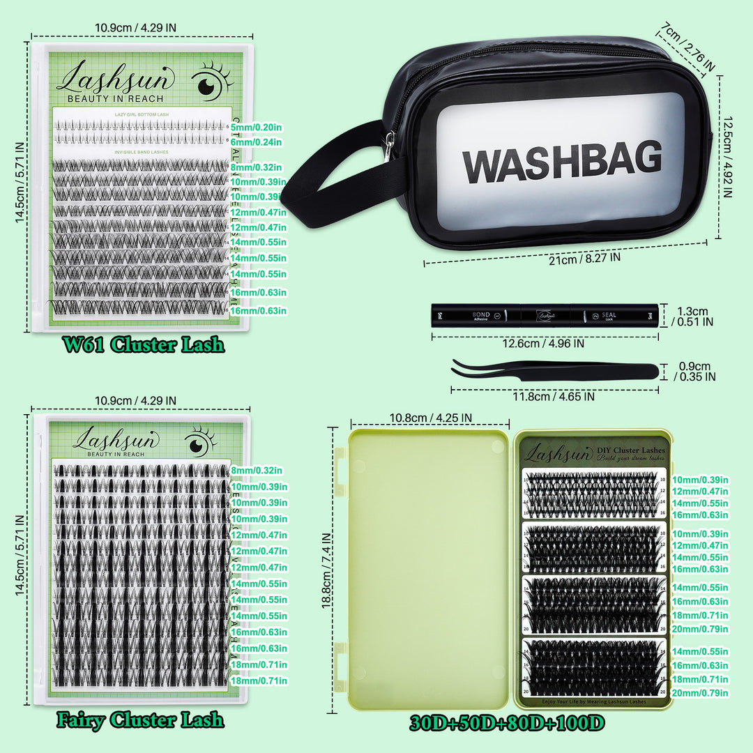 💫LASHSUN D Curl Cluster Lashes Kit with Bond & Sea