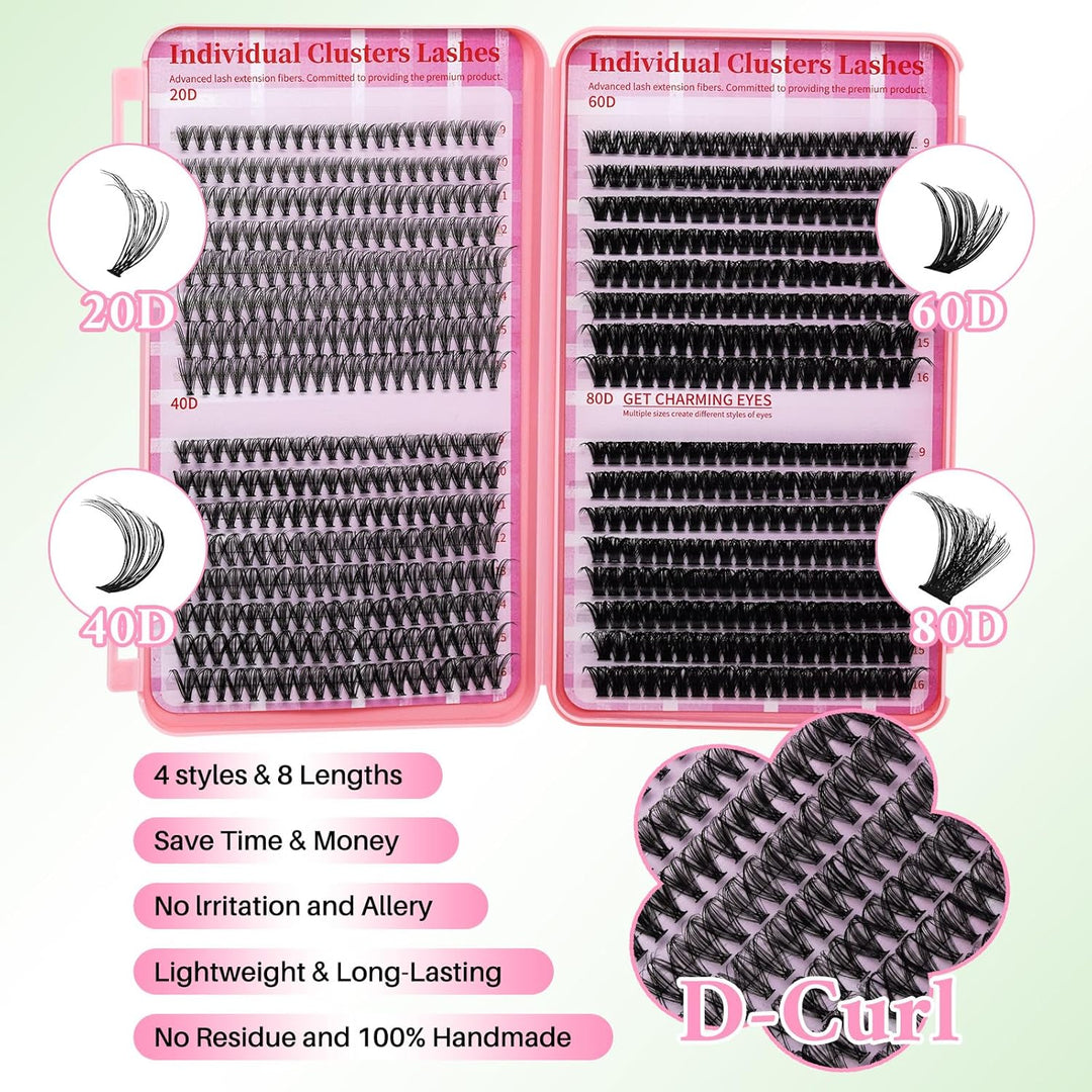 💖LASHSUN 640PCS DIY Lash Extension Kit – 20D + 40D + 60D + 80D Mixed Cluster Lashes