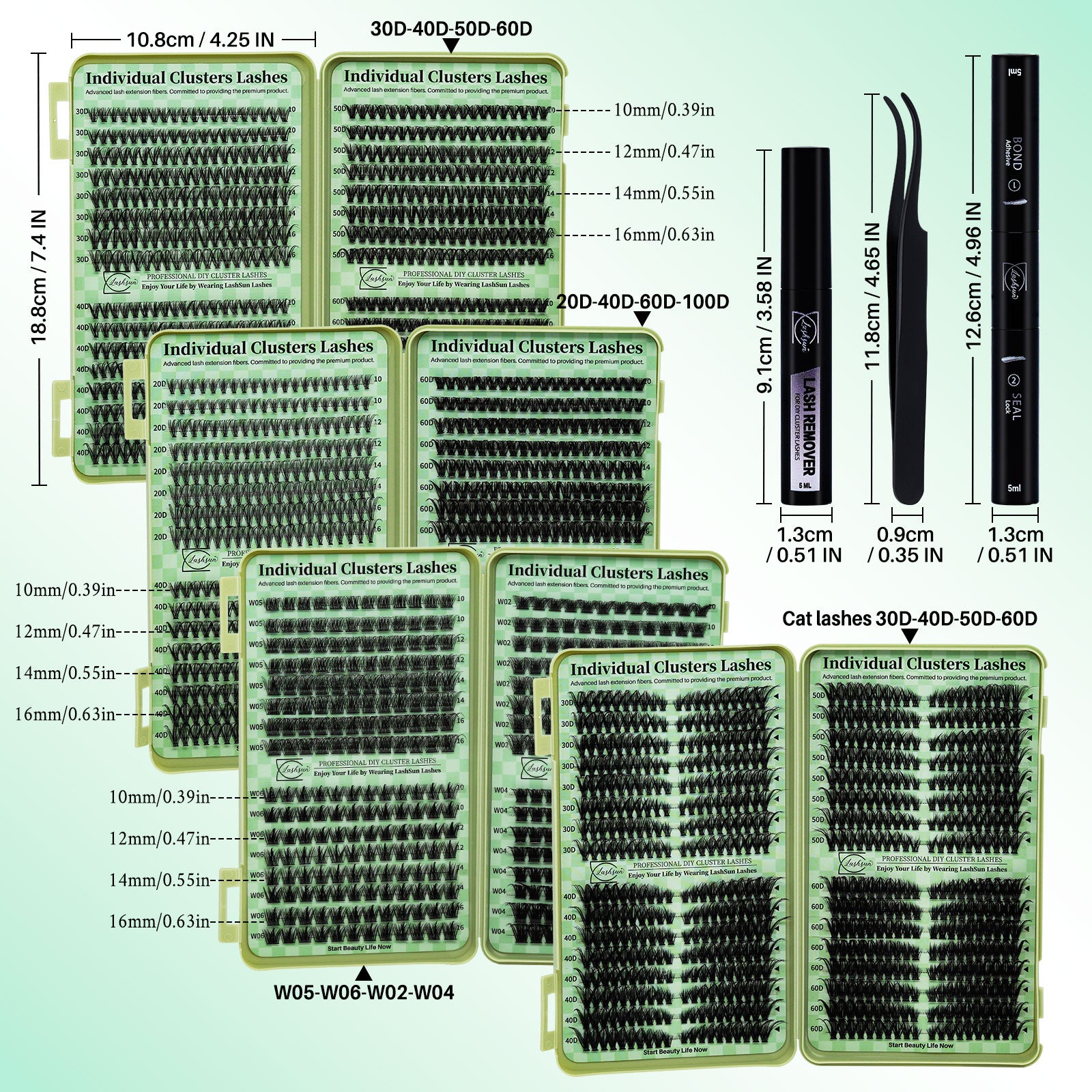 💖LASHSUN Individual Eyelash Extensions Kit with Tweezers, Glue & Remover