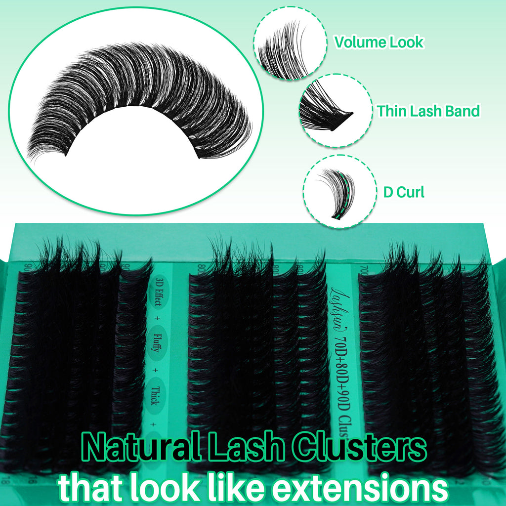 💫LASHSUN 270PCS D Curl Cluster Lashes Kit – 70D 80D 90D Volume Individual Lashes