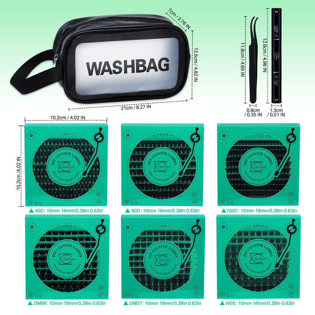 💫LASHSUN Lash Kit with Individual Lash Clusters, Bond & Seal, Tweezers and Travel Bag