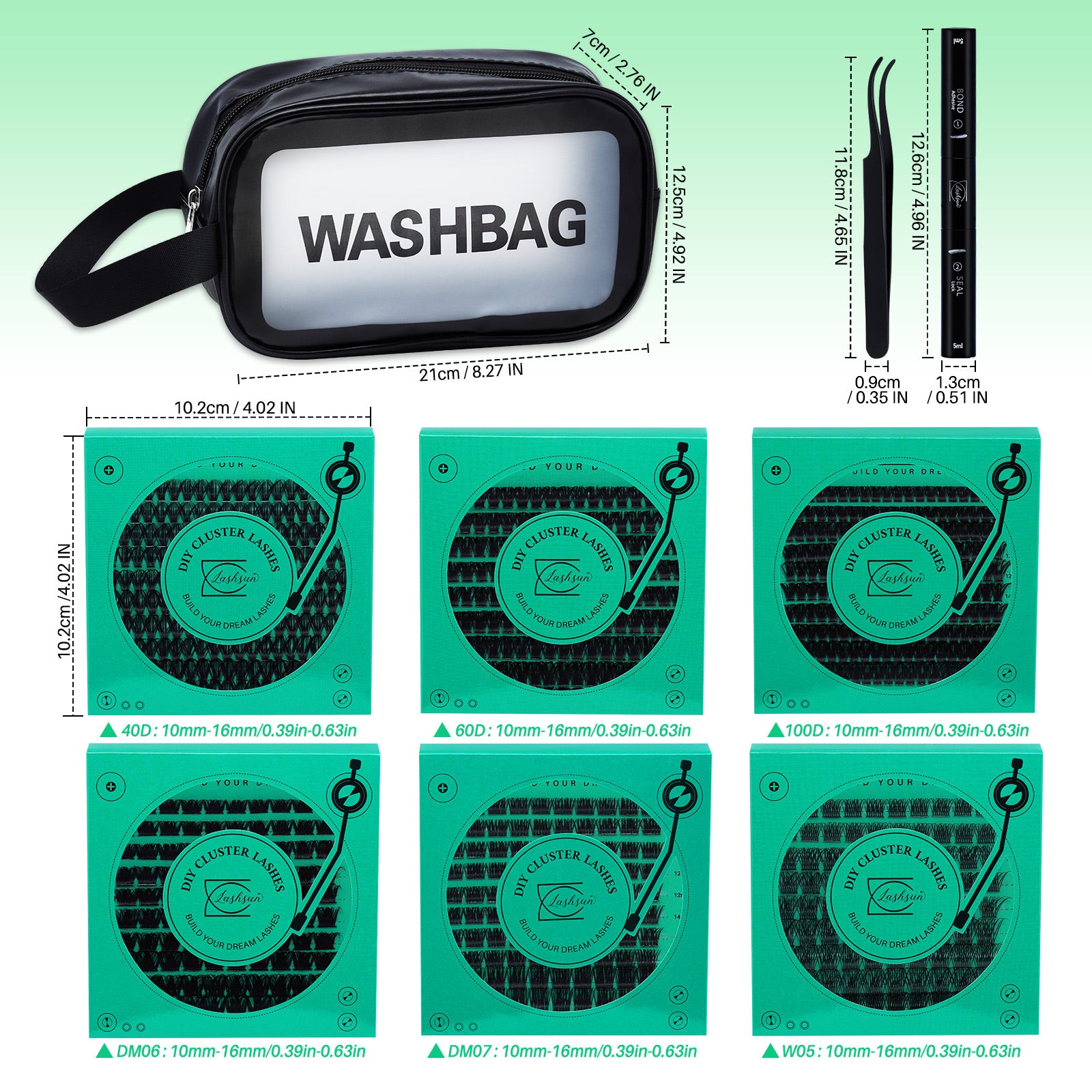 💫LASHSUN Lash Kit with Individual Lash Clusters, Bond & Seal, Tweezers and Travel Bag