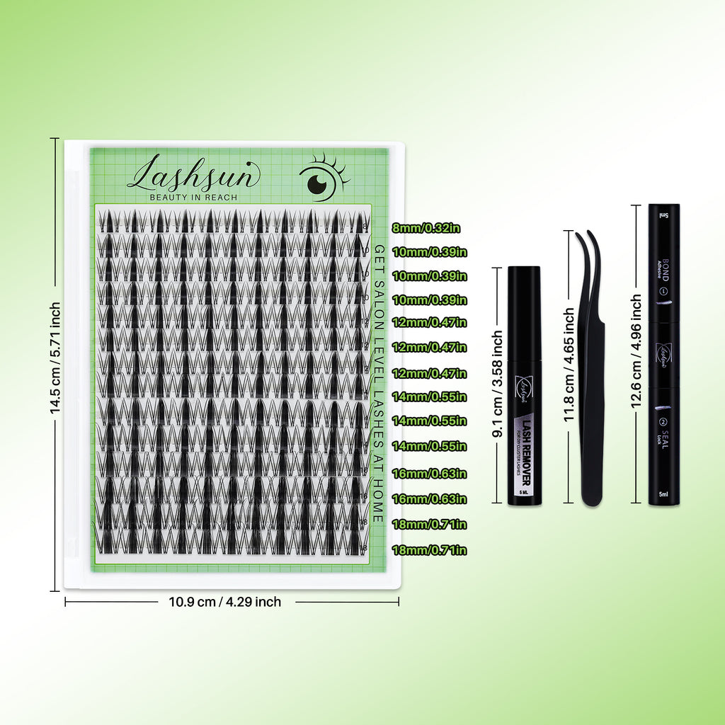 💫LASHSUN Mixed Length D Curl Lash Clusters Kit with Bond & Seal