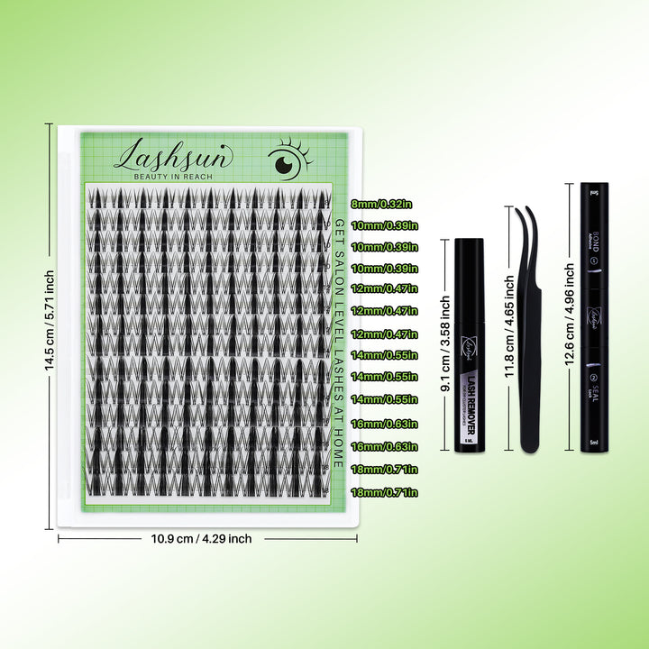 💫LASHSUN Mixed Length D Curl Lash Clusters Kit with Bond & Seal