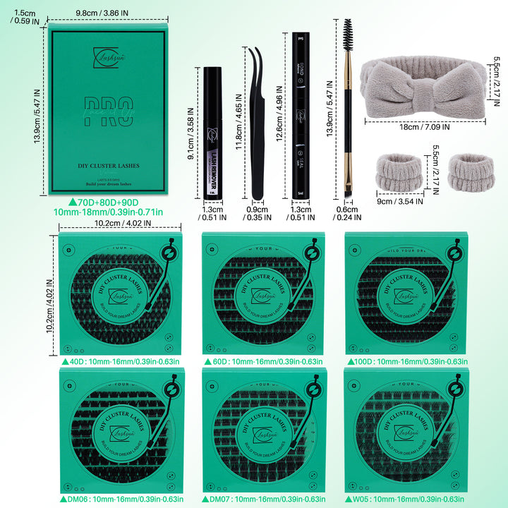 💫LASHSUN 1170PCS D Curl High Capacity Lash Clusters Kit with Tools & Accessories