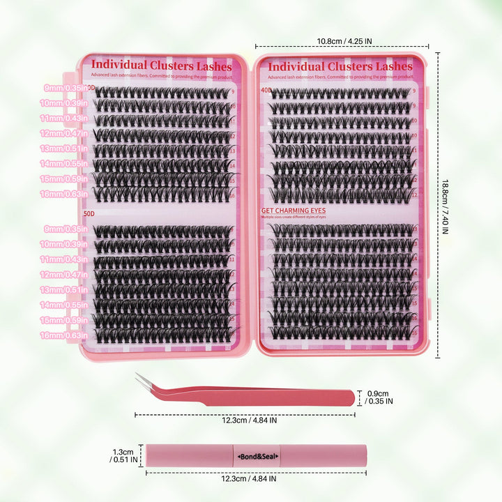 💖 LASHSUN 640PCS Individual False Cluster Book 30D+40D+50D DIY Eyelash Extensions D Curl Long
