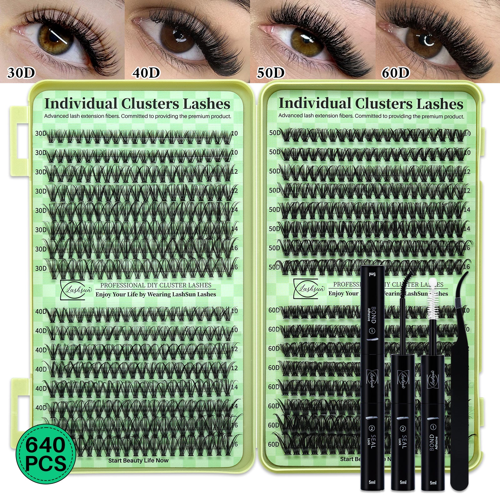 💫LASHSUN Individual False Eyelashes Kit with Mixed Lengths, Lash Glue & Tweezers