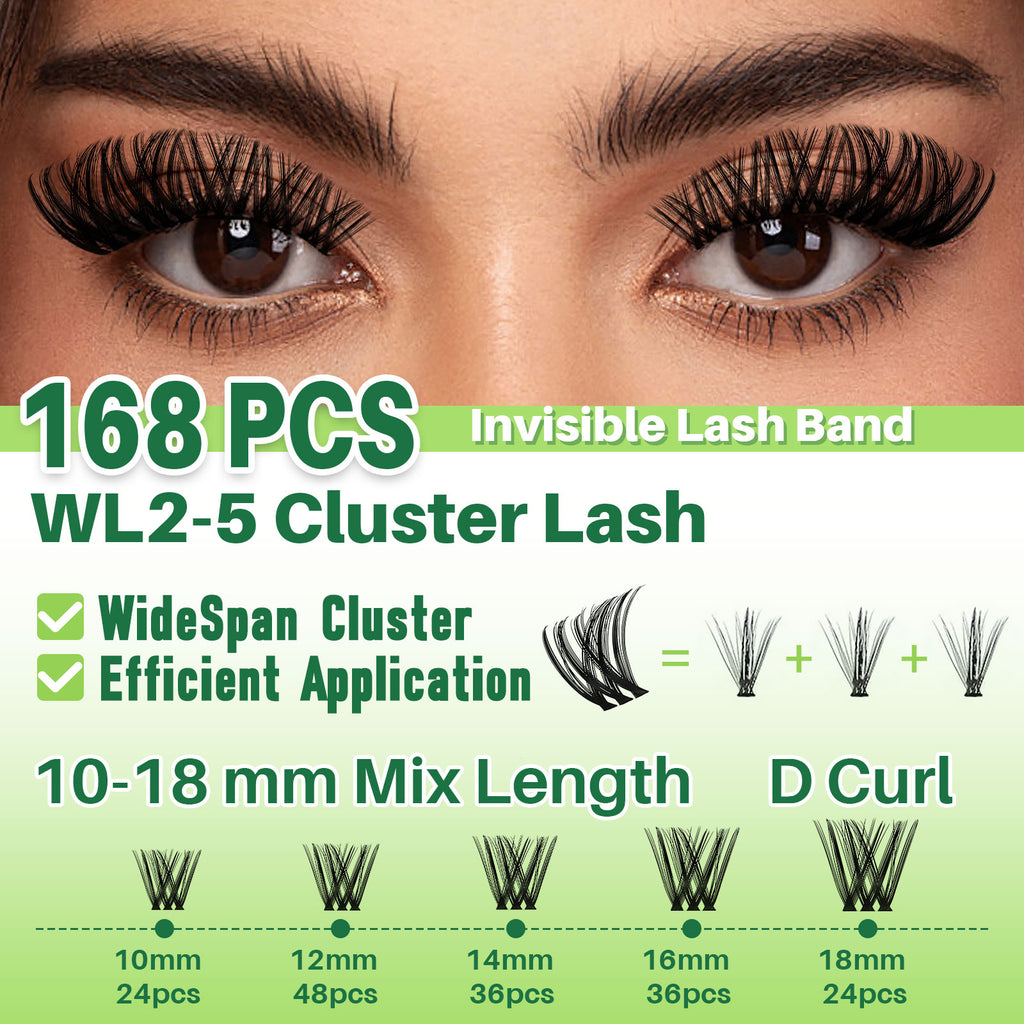 💫LASHSUN 168PCS D Curl WL2-5 Lash Clusters Kit – Wide-Span DIY Lash Extensions