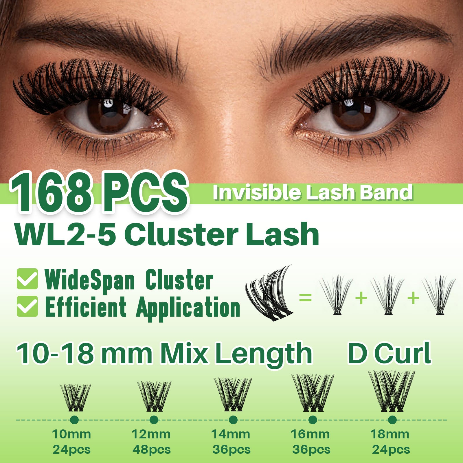 💫LASHSUN 168PCS D Curl WL2-5 Lash Clusters Kit – Wide-Span DIY Lash Extensions