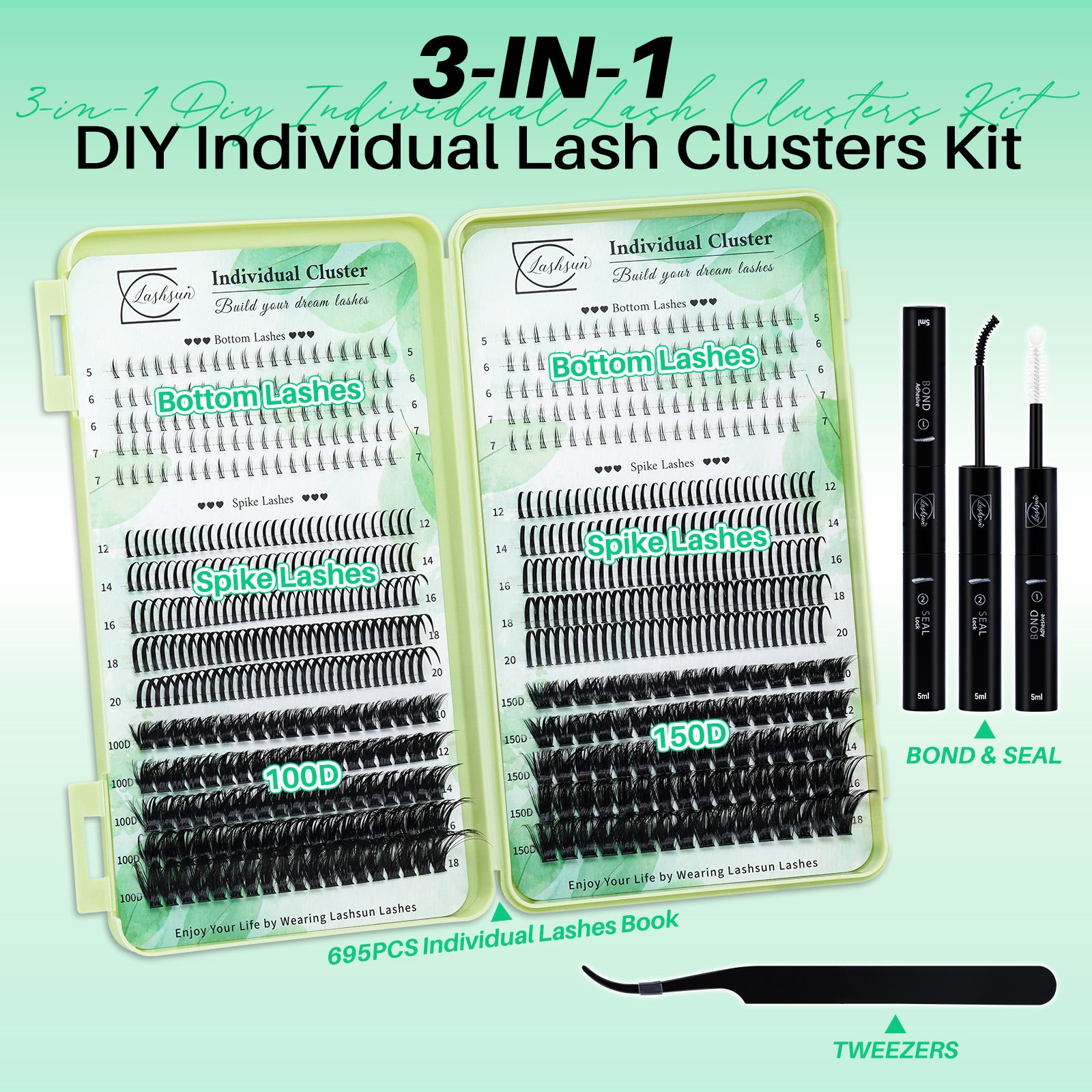 💫LASHSUN 695PCS D Curl Individual Lashes Book Kit with Bond & Seal