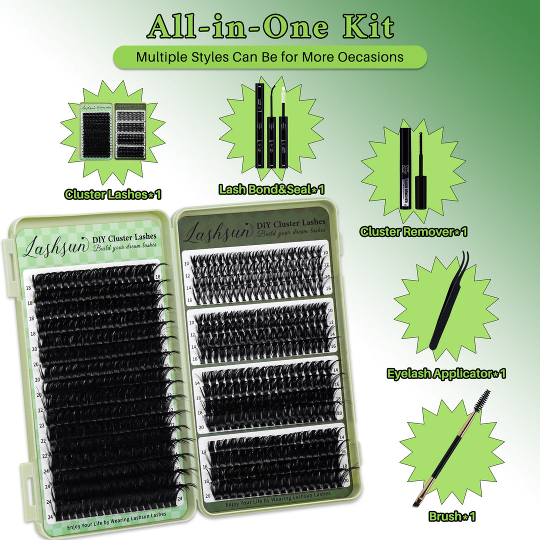 💫LASHSUN Mixed Cluster Lashes Kit – 30D to 150D Individual Lashes with Glue, Remover & Tools