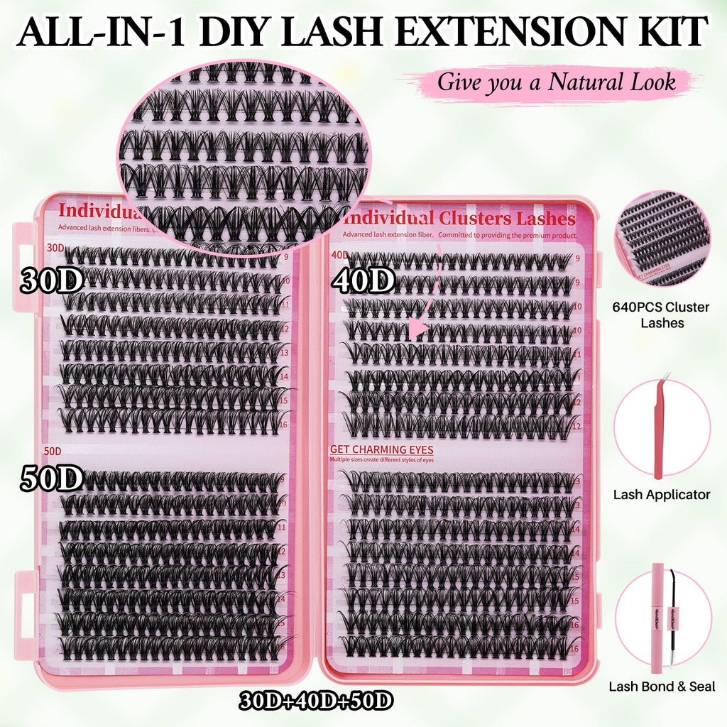 💖 LASHSUN 640PCS Individual False Cluster Book 30D+40D+50D DIY Eyelash Extensions D Curl Long