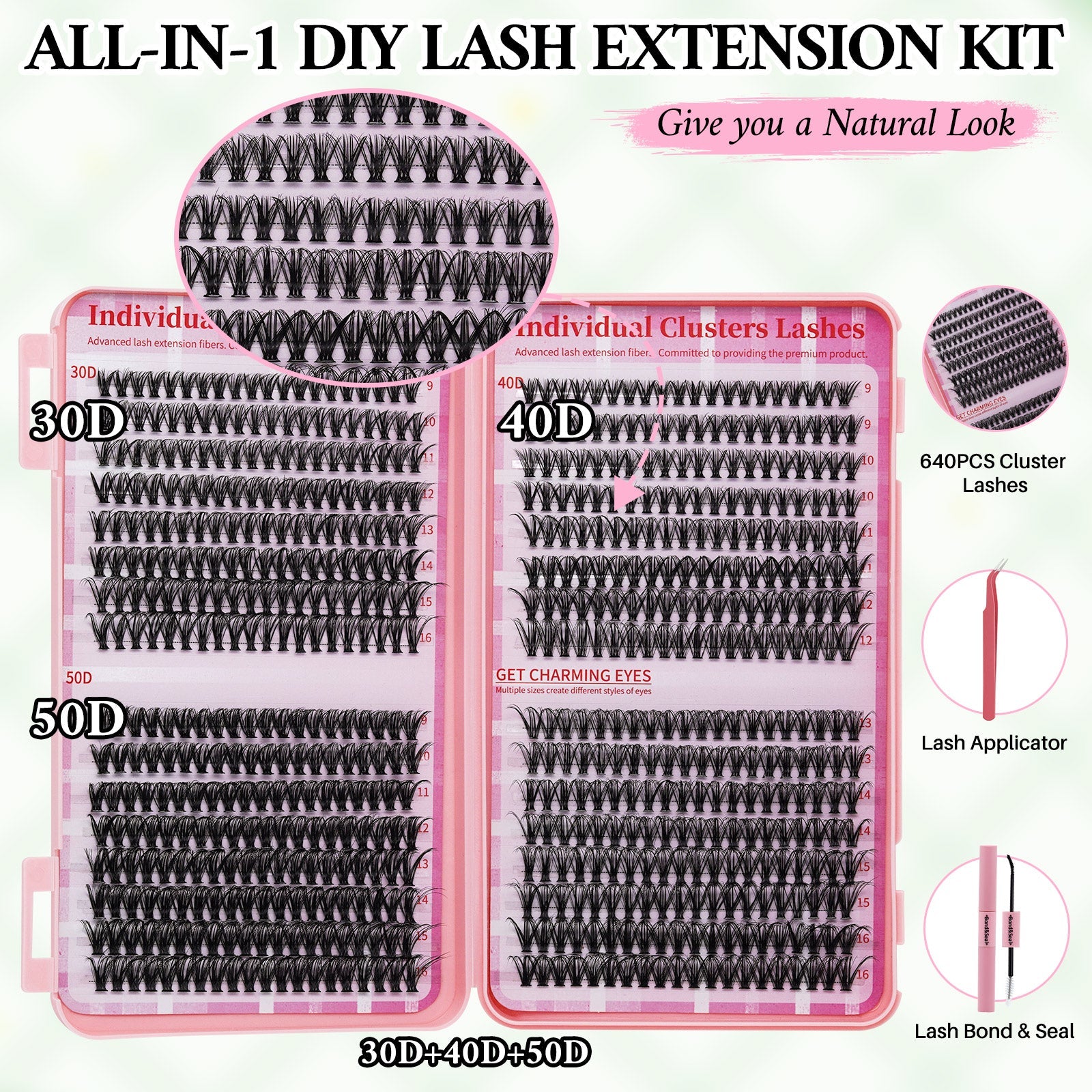 💖 LASHSUN 640PCS Individual False Cluster Book 30D+40D+50D DIY Eyelash Extensions D Curl Long
