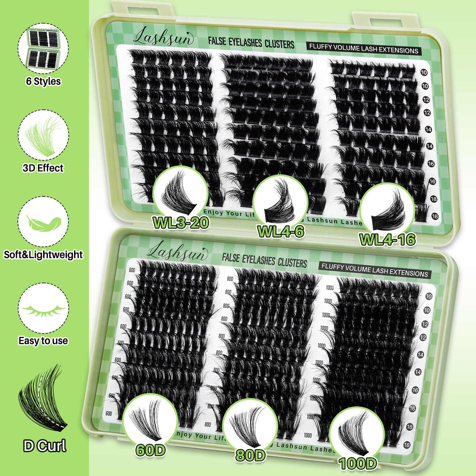 💫LASHSUN 460PCS D Curl Cluster Lashes Kit with Bond & Seal, Remover & Tweezers