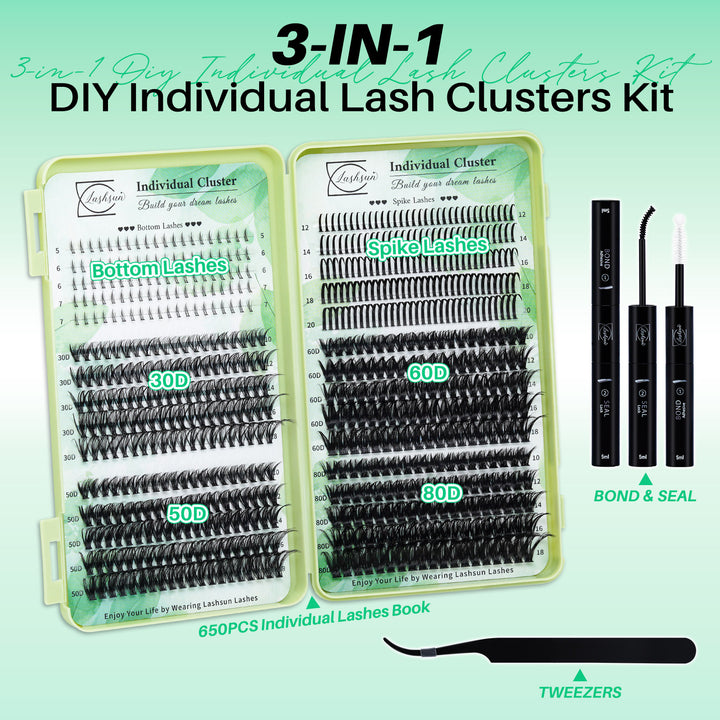 💫LASHSUN 650PCS D Curl Individual Lashes Book Kit with Bond & Seal
